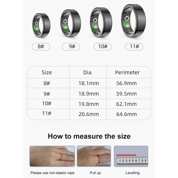 Smart Ring för män, Fitness Tracker för kvinnor - Sömnspårning Bärbar - Puls - Blodsyre - IP68 Vattentät, kompatibel med Android och iOS C10