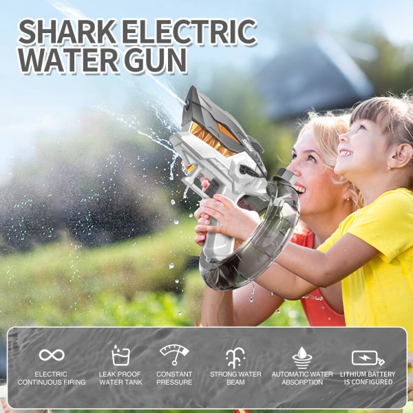 Shark elektrisk vattenpistol, lång räckvidd 32 fot vattenpistol med stor kapacitet, automatisk elektrisk vattenpistol för vuxna och barn, djurvattenpistol för barn Swi blue