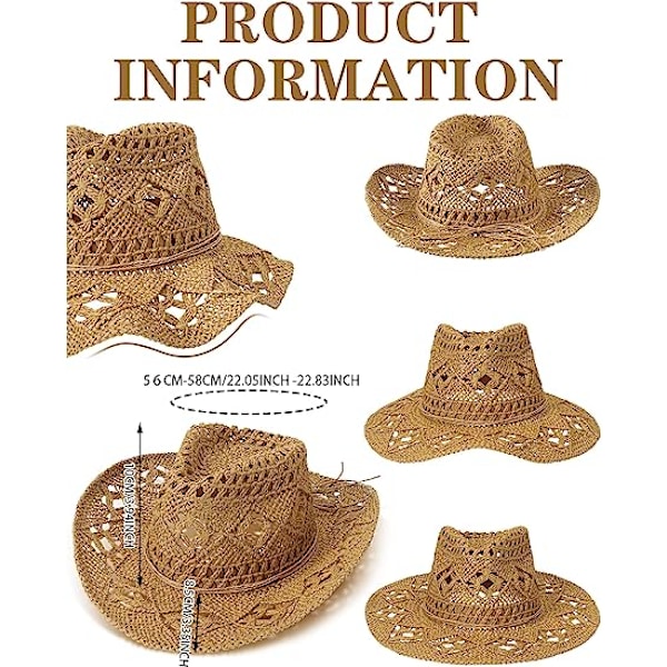 Cowboyhat i strå med bred skygge, hul solhat Khaki