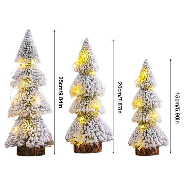 Juletræ Mini kunstigt 3 stk Mini juletræer med træbund Kunstigt miniaturetræ med sneeffekt 3 st