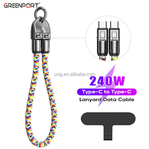 Ny mobiltelefon lanyard datakabel Type-C till USB-C 240W 0.3m snabbladdande halsband bärbar datakabel
