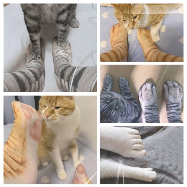 3D Print Uutuus Unisex Aikuisten Eläinten Tassusukat, Joululahja Loma Hauska Uutuus Kynsitassu 3D Koira Kissa Mielenkiintoinen nukke sumea sukka grå katt