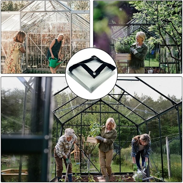 Transparent vandtæt presenning med øjer, transparent vandtæt presenning, fremstillet af vejrbestandig polyethylen (2x2m)