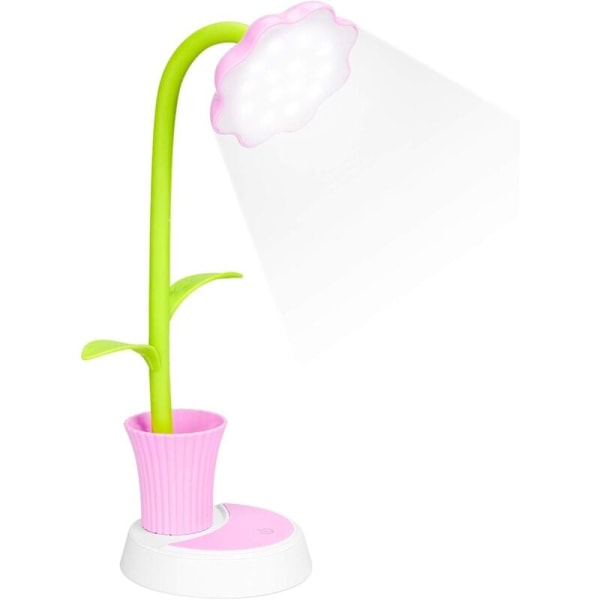 Barnelampe, LED-skrivebordslampe, dimbar sengelampe med trykksensor, leselampe med pennholder, USB-oppladbar barnelampe (rosa)