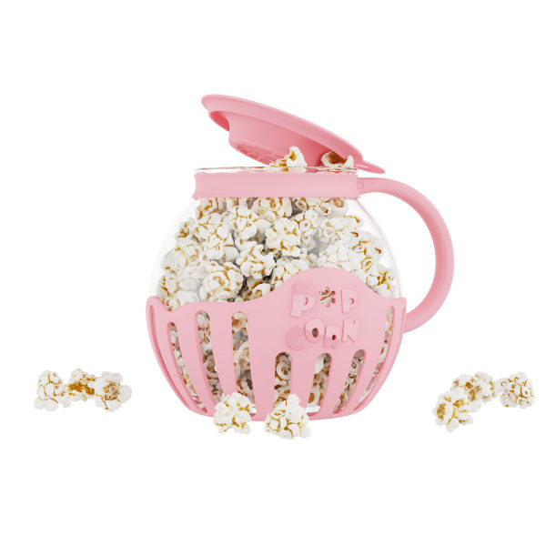 Popcornpopper i glas i mikrovågsugn, 2,25QT original popcornburk med silikonlock, BPA-fri, tål diskmaskin pink
