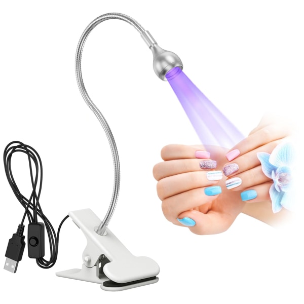 UV-lampa för gelnaglar, roterbar 3W USB LED-gelnagellampa med säkerhetsklämma, mini-UV-lampspikar för gelnagellack, nageltork Black