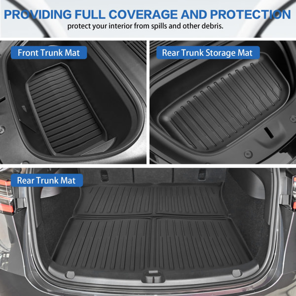 Golvmattor för Tesla Model Y 5-sits 2021-2023 2022 2024 All Weather TPE Cargo Liner Golvmattor och lastrumsmattor tillbehör, set med 6 mattor 24 models model3 Three piece set