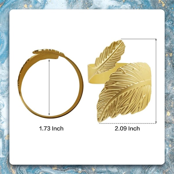 Bladformede Servietringe til Fest, Bryllup, Familie, Formelle Lejligheder, Dekoration (12 Sæt) (Guld)