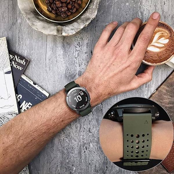 Quickfit 26 mm silikone blødt sportsvandtæt åndbart armbånd til Garmin Fenix 5X Plus, Fenix 6X Pro/safir, Enduro, Tactix Bravo grönaktig svart