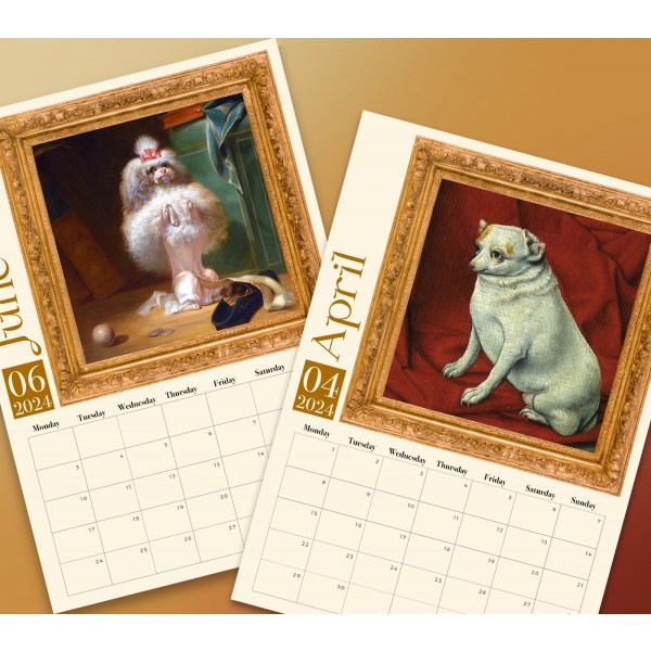Underlige middelalderhunde 2024-kalender • Sjov moderne stilfuld eklektisk æstetisk vægkalender • Hundeelsker juleindflytningsgave 1 st