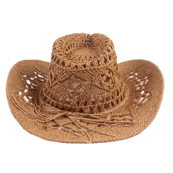 Cowboyhat i strå med bred skygge, hul solhat Khaki