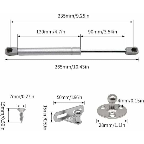 4 st Gasdämpare 80N Hydraulisk Gasfjäder Stötdämpning Möbel Skåpdörr Dörr för Skåp Bokhyllor Möbler (4, 80n)