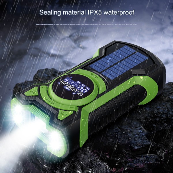 Vattentät handvevad nödradio multifunktionell solar bluetooth-högtalare bärbar stridsberedskapsradio grön