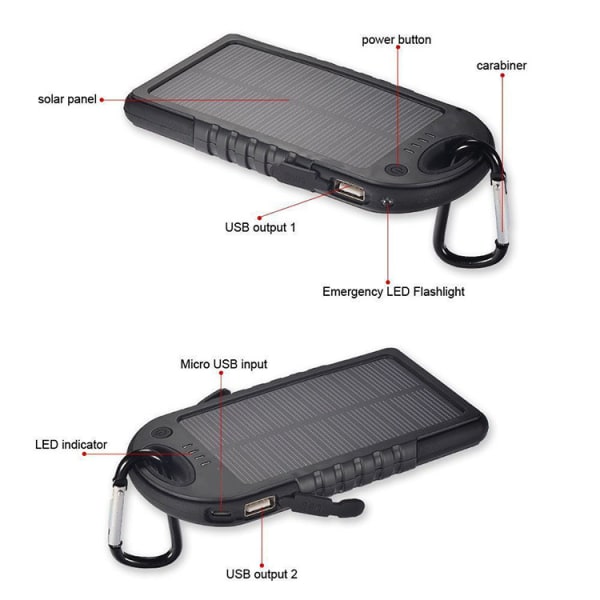 5000mAh Solar Power Bank Bærbar reserveladdare Eksternt batteri Dubbel USB for iPhone Android MP4 PSP iPad yellow