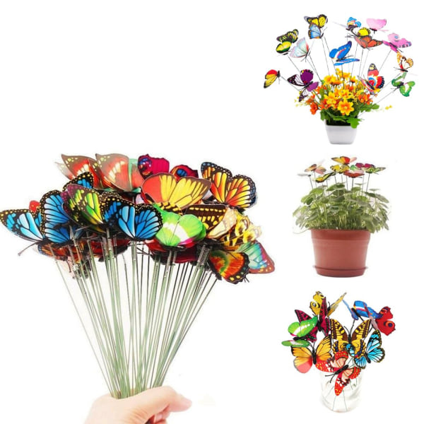 Förpackning om 50 Fjärilar Dekoration, 6 cm Dekorativa fjärilar, Trädgårdsfjärilar Stång, Trädgårdsdekorationer för trädgård, uteplats, fest random color