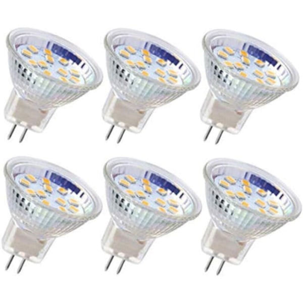 6-pack MR11 LED-lampor GU4 Spotlight-lampor 3W 18LED Halogenlampor 20W Icke-dimbar Ekvivalent 12V AC/DC LED-lampor för Hem Landskapsspårljus (V