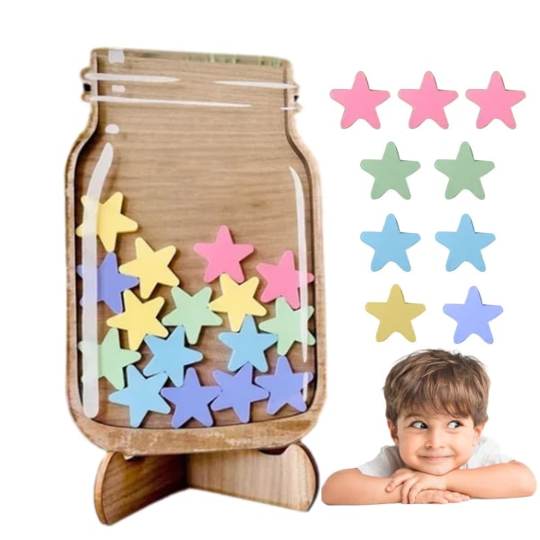 Palkintopurkki tähdillä, kannustinpurkki lasten käyttäytymiseen tähtipurkki, Star Collect Jar -palkintotaulukko, lasten palkintopurkki kotikouluun Cl stjärnor