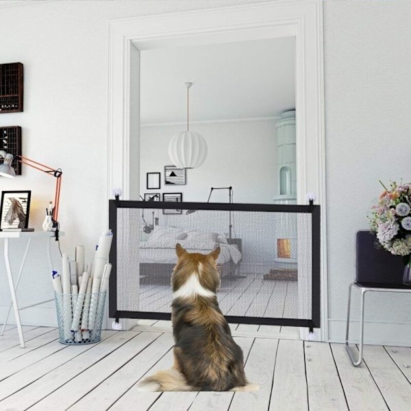Magisk hundegrind, sikkerhetstrappegrind for hunder med hardere kroker og stolper Svart 110 × 72cm