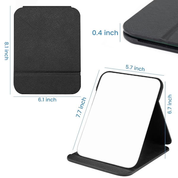 20x15cm Kannettava Taitettava Peili, Ultra HD Kompakti Meikkipeili, Musta PU-nahkainen Matka, Itsenäinen Meikkipöytä, Pöytälevy Taitettava musta 15*20 black