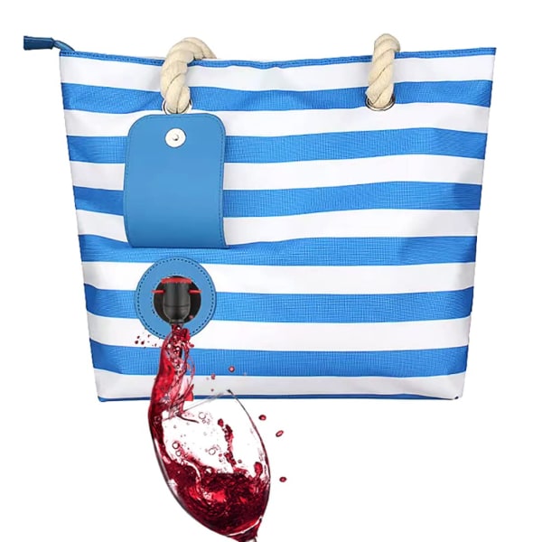 Beach Wine Tote Bag, Wine Cooler Bag Läcksäker isolerad handväska med pip dolda fack, för resor, restaurang Red