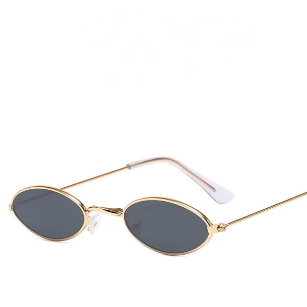 Vintage ovale solbriller Små ovale solbriller Mini Vintage Stilige runde briller for kvinner Jenter Menn-Sort og Gull