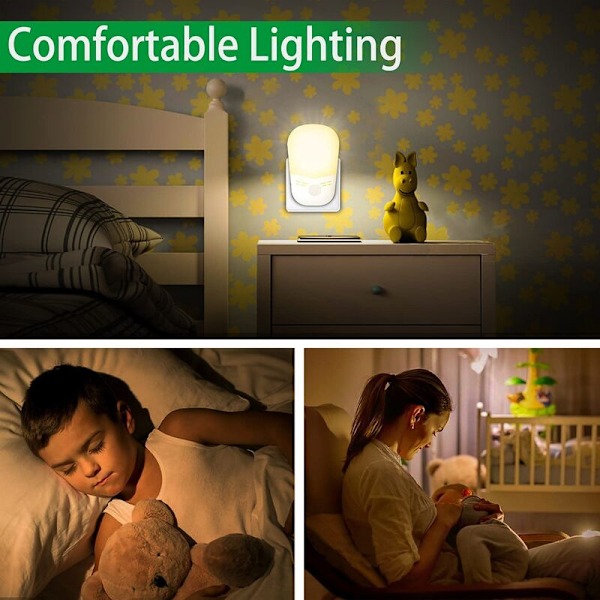 LED Nattlampa, 2-pack, Plug-and-Play Automatisk Nattlampa med Ljussensor, Nattlampa för Barnrum, Hall, Vardagsrum, Trappor