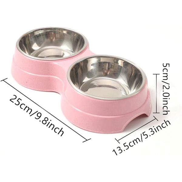 Dubbellagers hund- och kattskål i rostfritt stål, enkellagers dubbelskål för husdjur, husdjurstillbehör pink