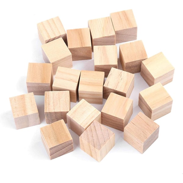 20 stycken träkuber, ofärdiga träblock, små fyrkantiga träblock för hantverk och gör-det-själv-projekt (20 mm)