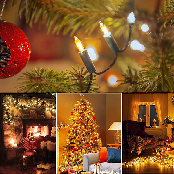 Pakke med 2 juletræslys, kold hvid, 10m, 100LED, udendørs, indendørs, batteridrevet, vandtæt, 8 lystilstande, dekoration til jul, P