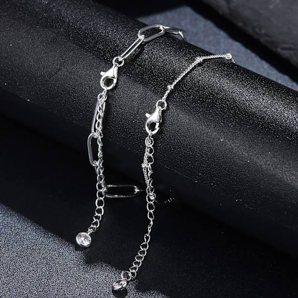 925 Sterling Silver Lås Gemkedja Armband 14K Vitguldpläterad Solid Diamantslipad Gemkedja Damarmband Justerbart Lager 2pcs