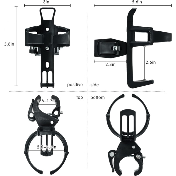 2-pack vattenflaskhållare för cykel utan skruvar, justerbar cykelhållare för vattenflaskhållare 360 ​​grader roterande för MTB-sparkcykel Black -2