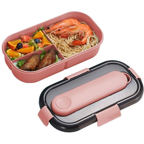 Bento-laatikko vuotamaton, bento-laatikko, jossa 3 käytännöllistä lokeroa, lapsille kestävä lounaslaatikko, lounaslaatikko mikroaaltouunin lämmityksellä Rosa