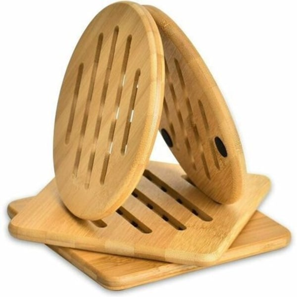 Lucky Set med 4 Bambu bordstabletter Värmebeständig och varma temperaturer Tvättbara bambu bordstabletter för kök, skålar, kastruller och tallrikar,
