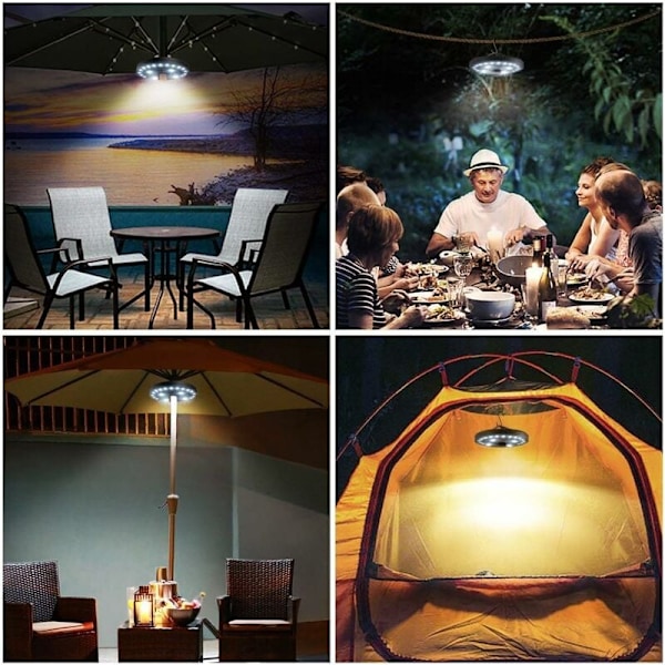 Haveparasollampe, Parasollampe med 28 LED-lys, fritstående eller hængende lampe, 3 lystilstande til at justere lyset HIASDFLS