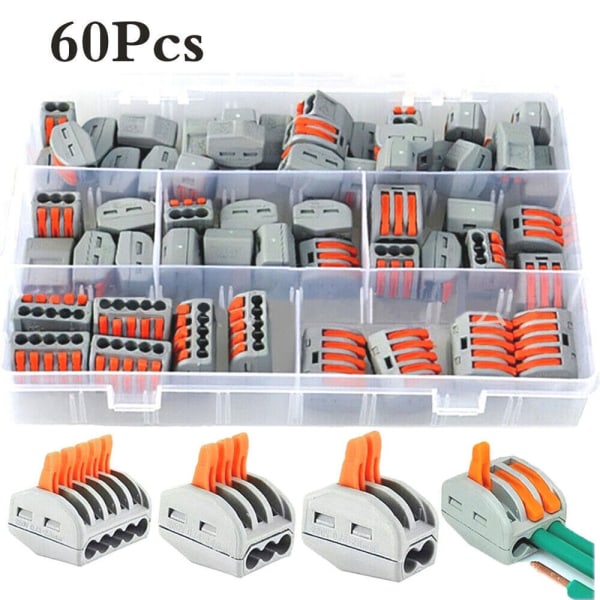 60x elektriska kontakter Trådblocksklämma Terminal Kabel Återanvändbar kit Set