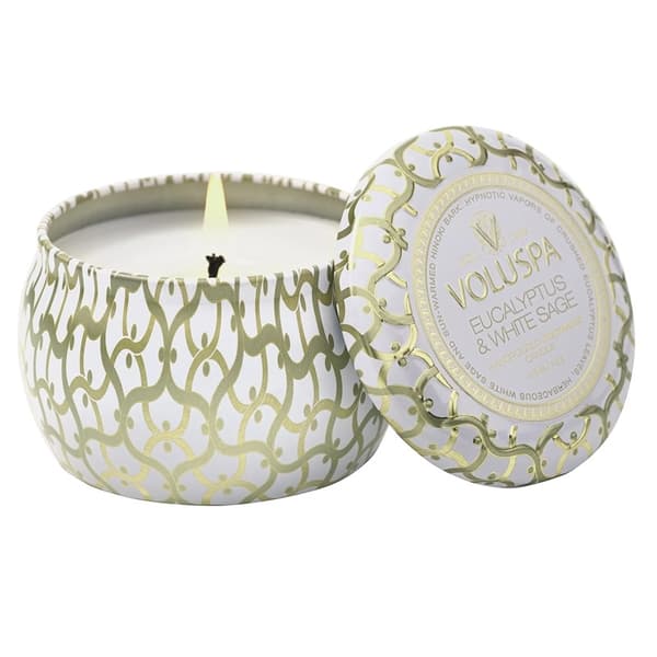 Voluspa Decorative Tin Candle Eucalyptus & White Sage 113g White