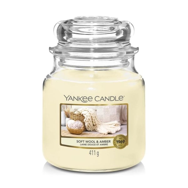 Yankee Candle Classic Medium Jar Soft Wool and Amber 411g Beige