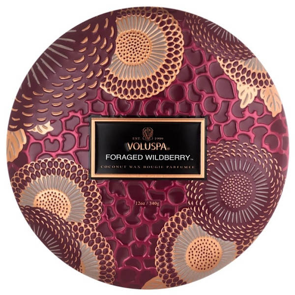 Voluspa 3-Wick Candle Decorative Tin Foraged Wildberry 340g Purple
