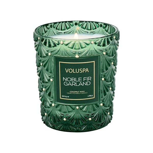Voluspa Boxed Textured Glass Candle Noble Fir Garland 184g Transparent