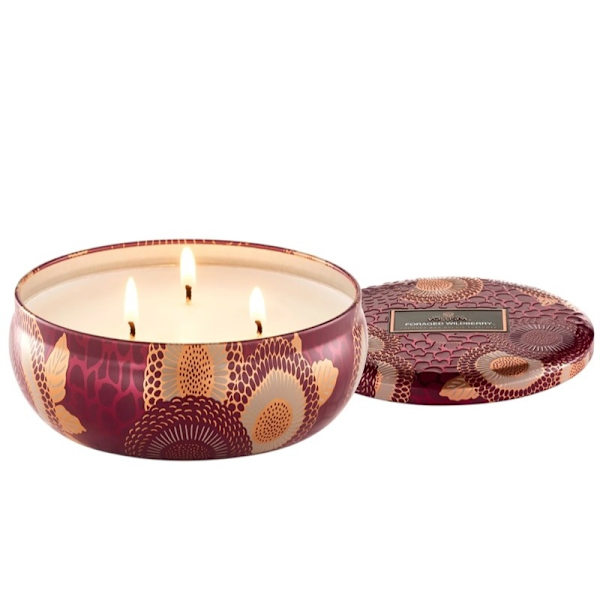 Voluspa 3-Wick Candle Decorative Tin Foraged Wildberry 340g Purple