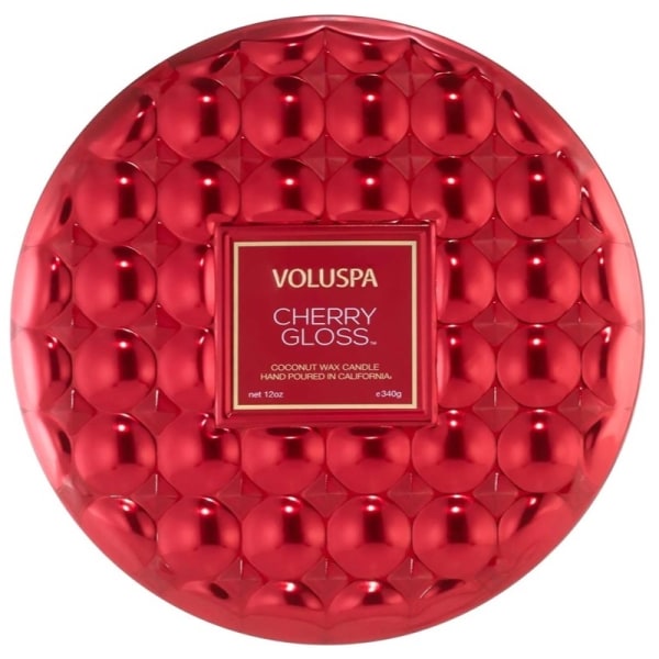 Voluspa 3-Wick Candle Decorative Tin Cherry Gloss 340g Röd