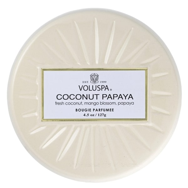 Voluspa Decorative Tin Candle Coconut Papaya 127g White