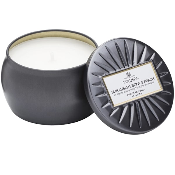 Voluspa Decorative Tin Candle Makassar Ebony & Peach 127g Svart