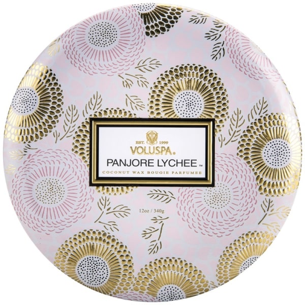 Voluspa 3-Wick Candle Decorative Tin Panjore Lychee 340g Pink