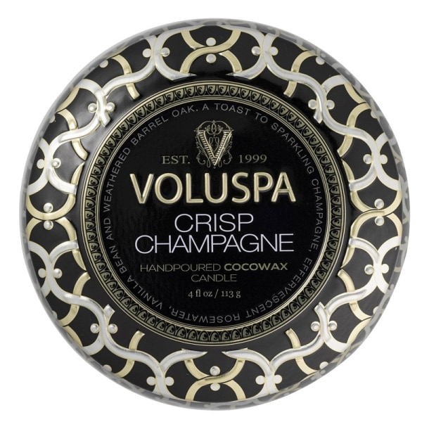 Voluspa Decorative Tin Candle Crisp Champagne 113g Black