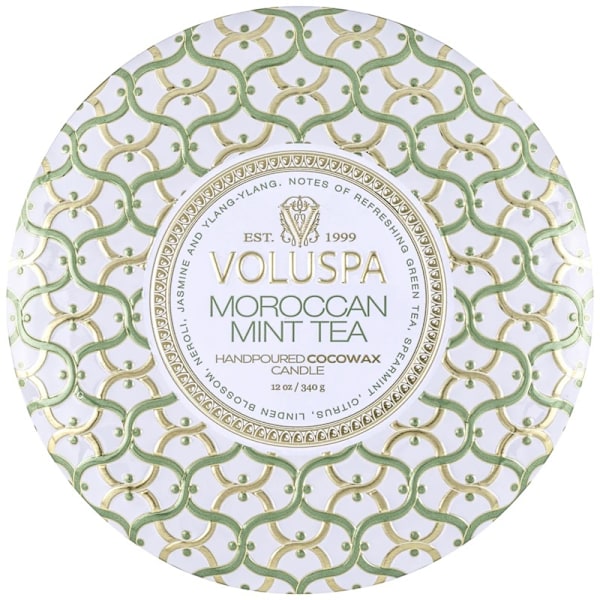 Voluspa 3-Wick Candle Decorative Tin Moroccan Mint Tea 340g White