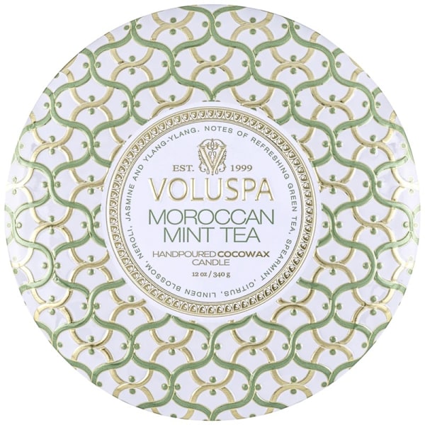 Voluspa 3-Wick Candle Decorative Tin Moroccan Mint Tea 340g White