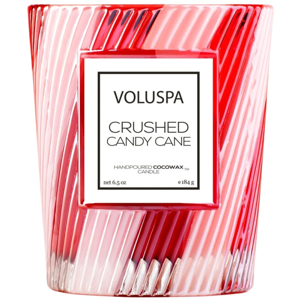 Voluspa Crushed Candy Cane Textured Glass Candle 184g Red
