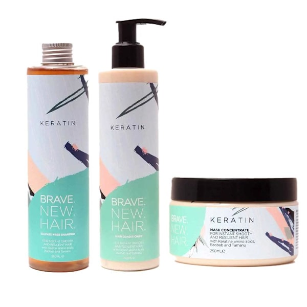 3-pack Brave. New. Hair. Keratin Schampoo + Conditioner + Mask Transparent