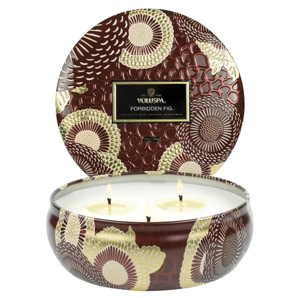 Voluspa 3-Wick Candle Decorative Tin Forbidden Fig 340g Vit